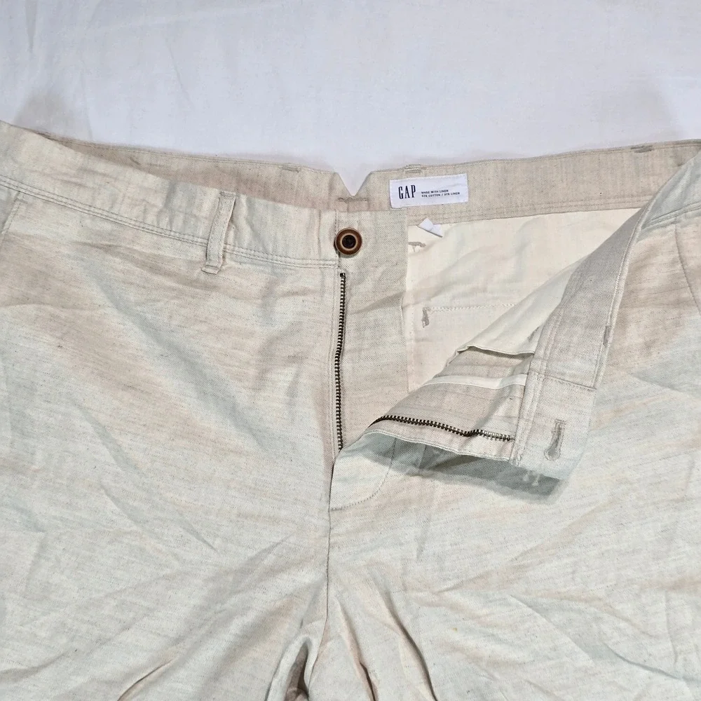 Gap‎ Mens 34 Stone Beige Linen Cotton Blend 10 Inch Inseam Shorts 228590-00